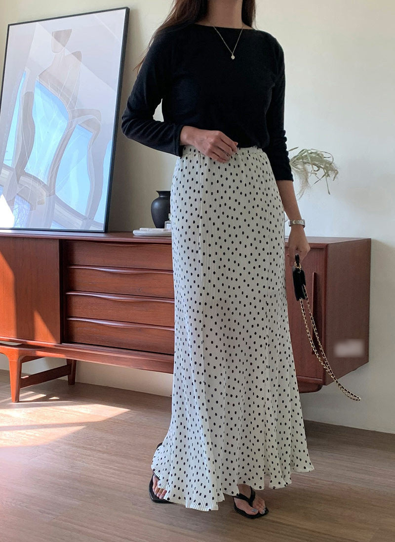 Polka Dot Pleated Maxi Skirt