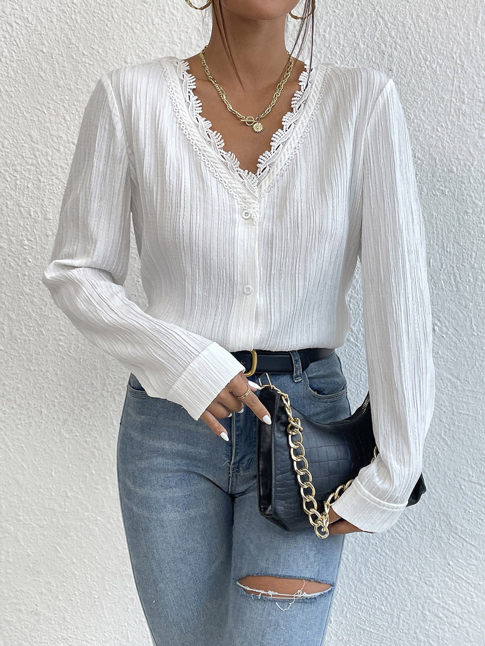 Textured Long Sleeve Blouse