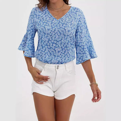 Floral Chiffon Bell Sleeve Shirt