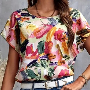 Abstract Print Short Sleeve Top