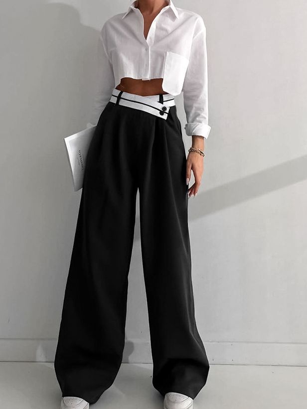 Asymmetrical Waist Wide Leg Pants