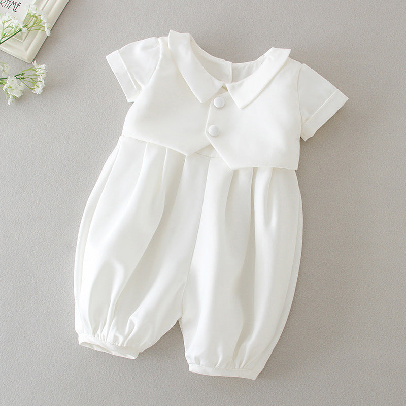 Boy's White Full Moon Full Year Wine Suit With Hat Dress Two-piece Set