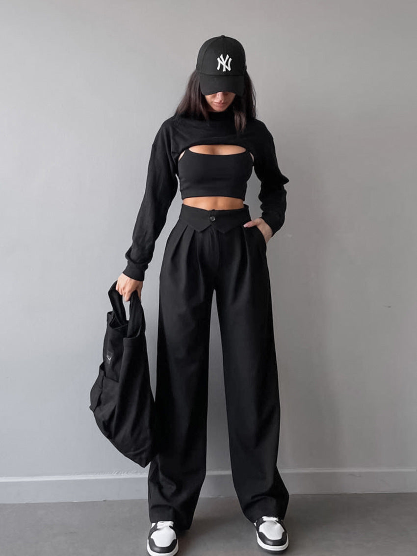 Folded Button Waist Pants