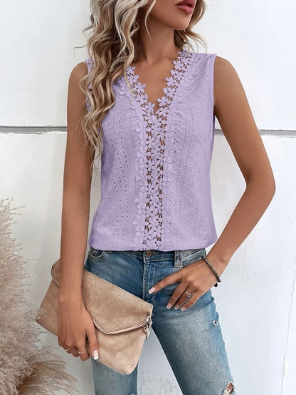 Textured V-Neck Sleeveless Top