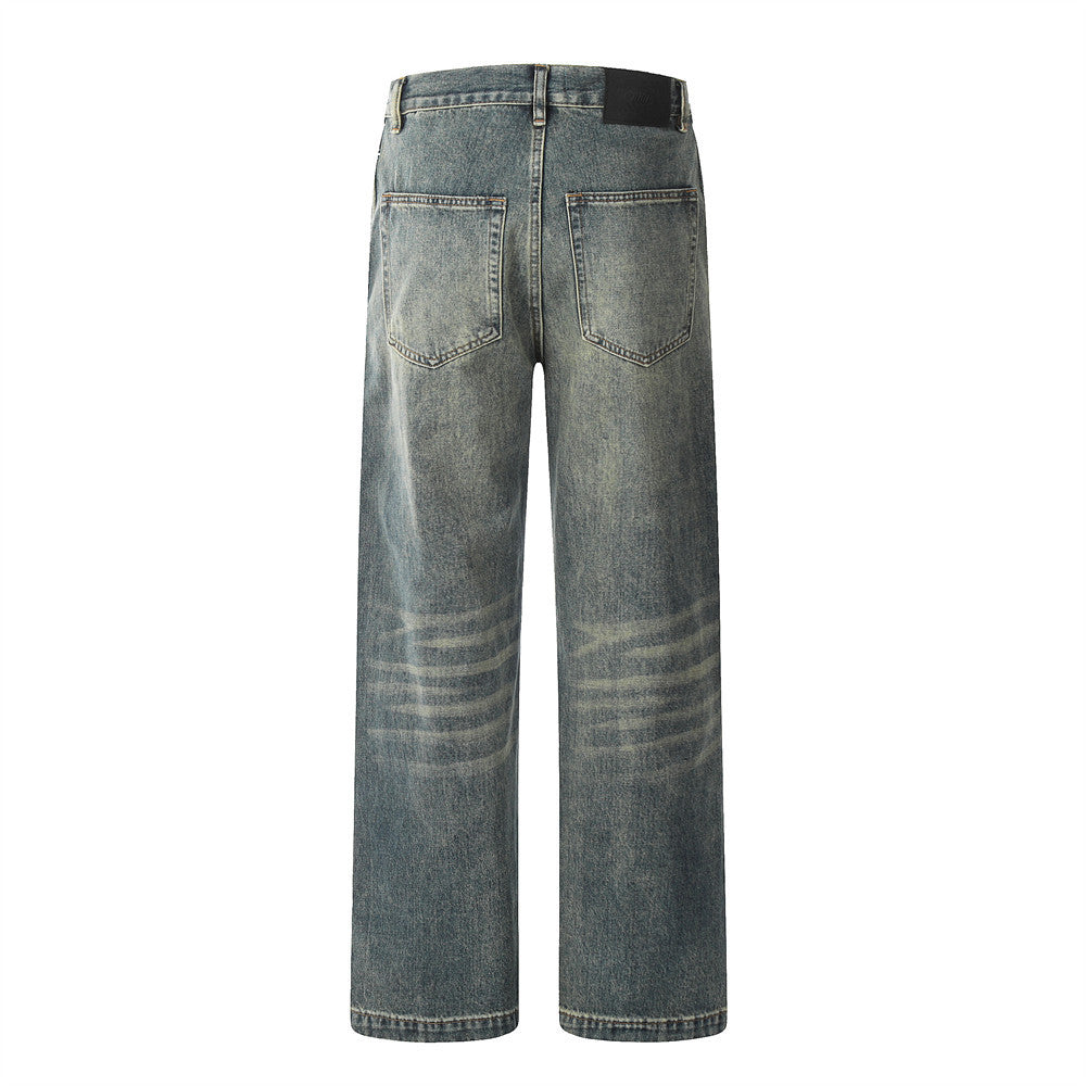 Washed Denim Straight-leg Trousers