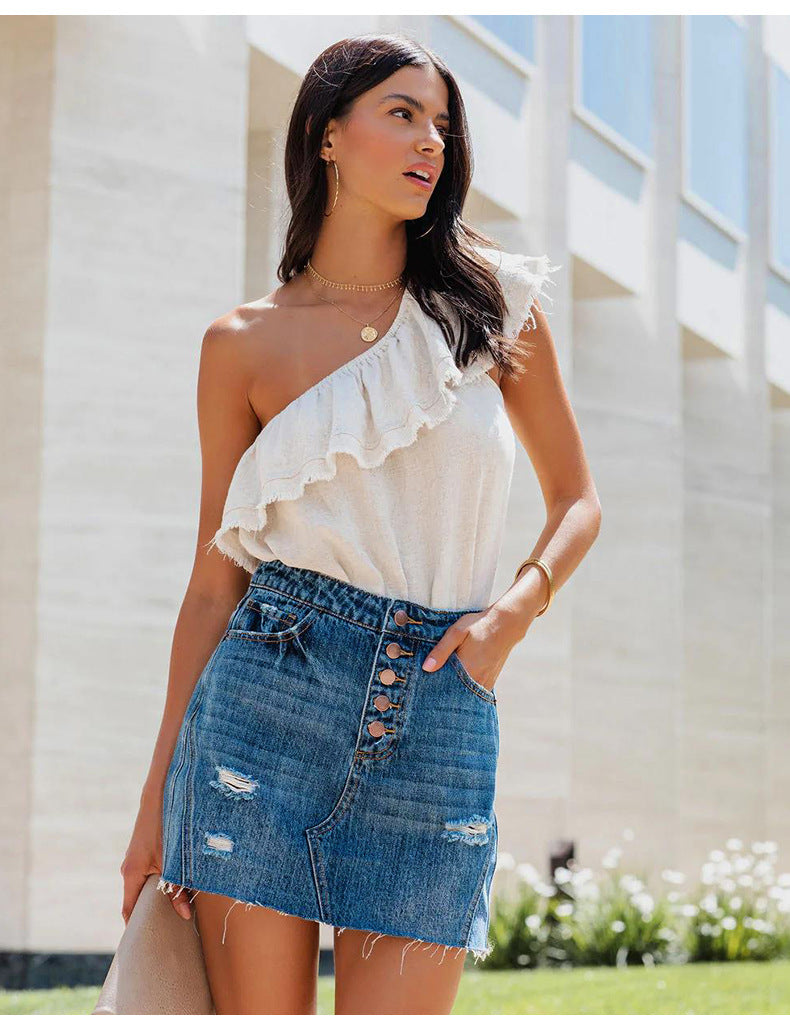 Distressed Denim Mini Skirt