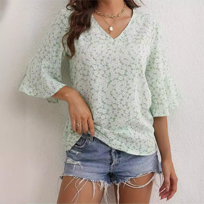 Floral Chiffon Bell Sleeve Shirt