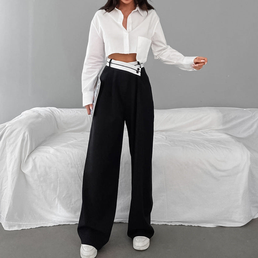 Asymmetrical Waist Wide Leg Pants