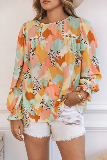 Abstract Print Long Sleeve Blouse