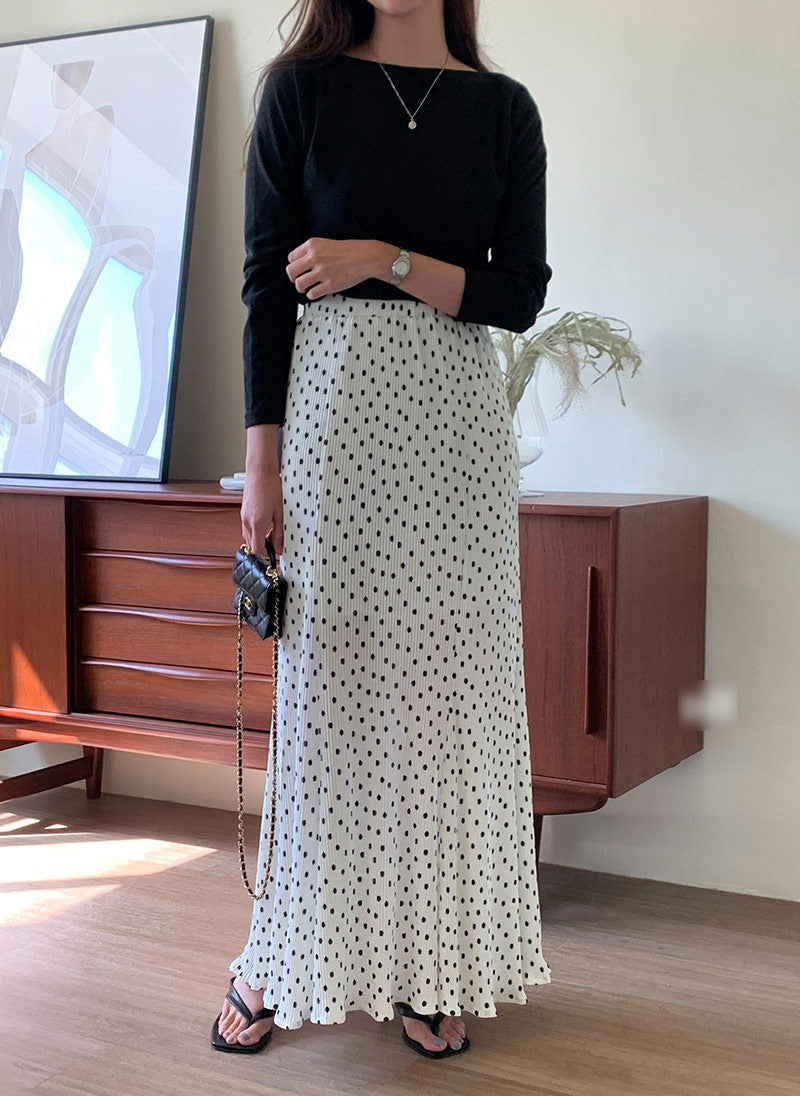 Polka Dot Pleated Maxi Skirt