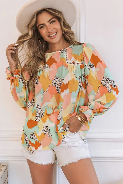 Abstract Print Long Sleeve Blouse