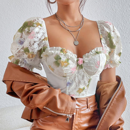 Puff Sleeve Floral Sweetheart Top