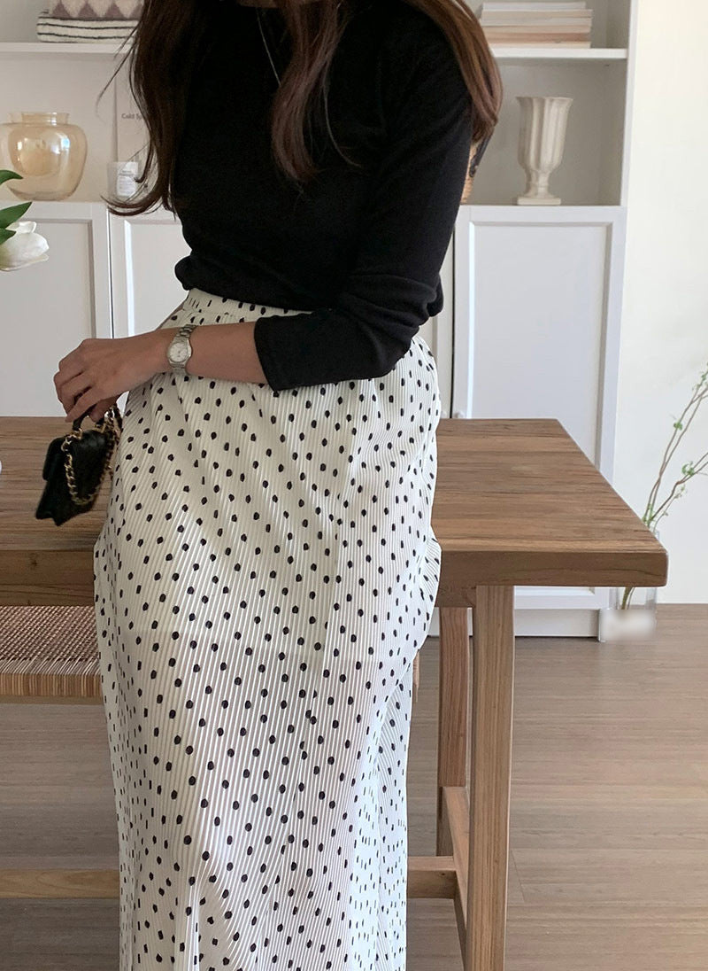 Polka Dot Pleated Maxi Skirt