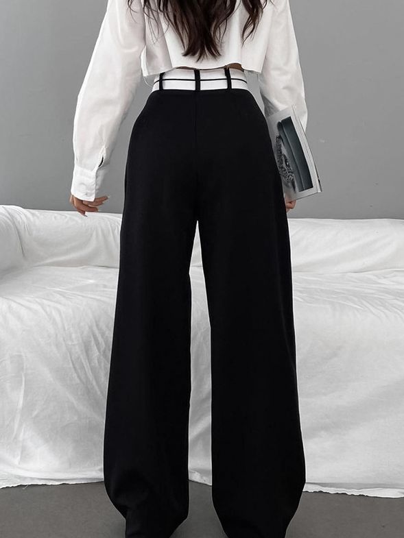 Asymmetrical Waist Wide Leg Pants