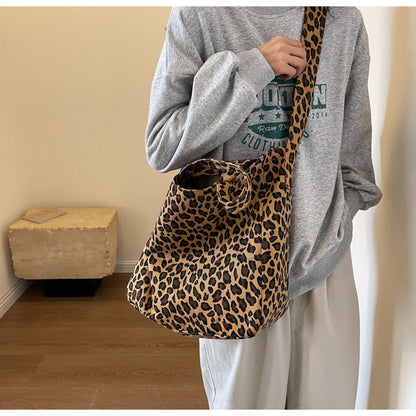 Canvas Commuter Idle Style Bag Leopard Print Women's Fashion Handbag