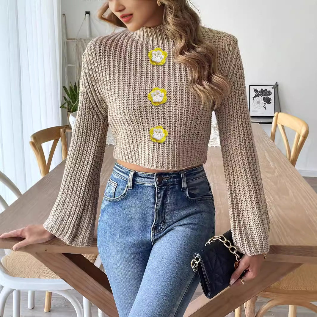 Flower Cropped Sweater