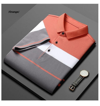 Cotton Striped Stitching Polo Shirt