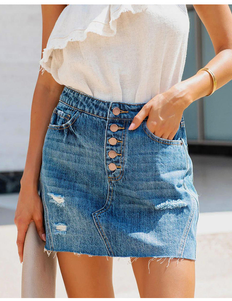 Distressed Denim Mini Skirt