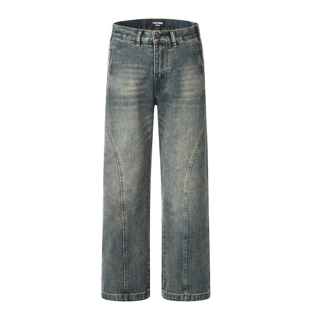 Washed Denim Straight-leg Trousers