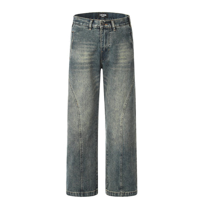 Washed Denim Straight-leg Trousers