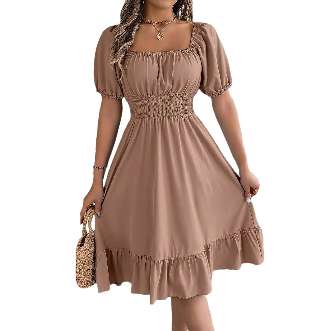 Elastic Waist Puff Sleeve Dress