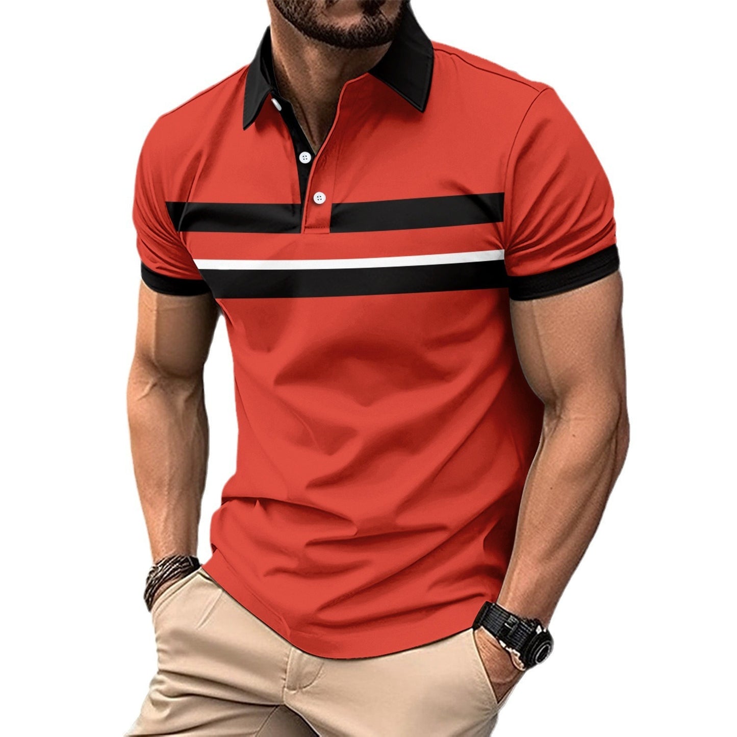 Men's Casual Polo Collar Button Business Digital Printed All-matching Top