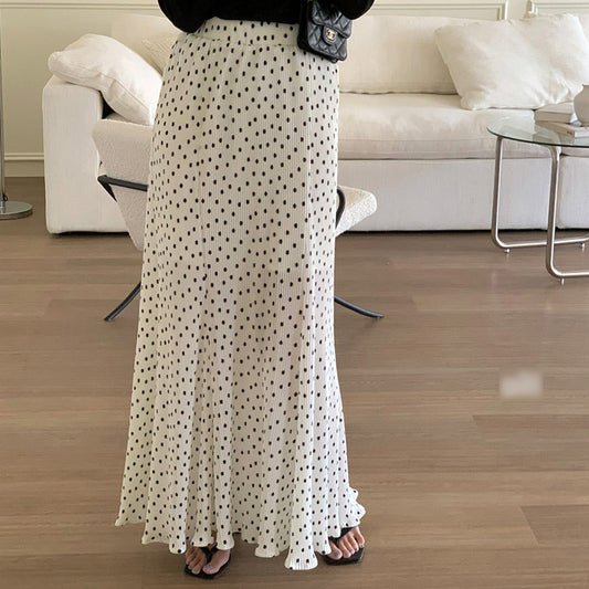 Polka Dot Pleated Maxi Skirt