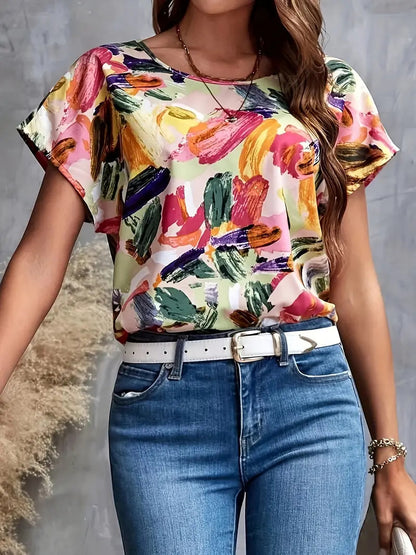 Abstract Print Short Sleeve Top