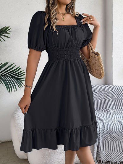 Elastic Waist Puff Sleeve Dress