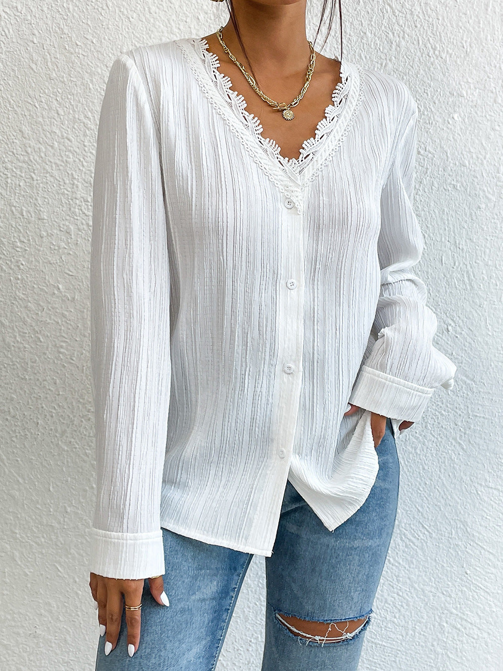 Textured Long Sleeve Blouse