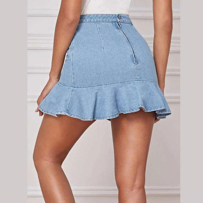 Denim Ruffle Mini Skirt