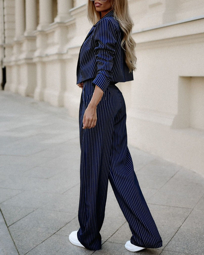 Pinstripe Straight Leg Pants Suit