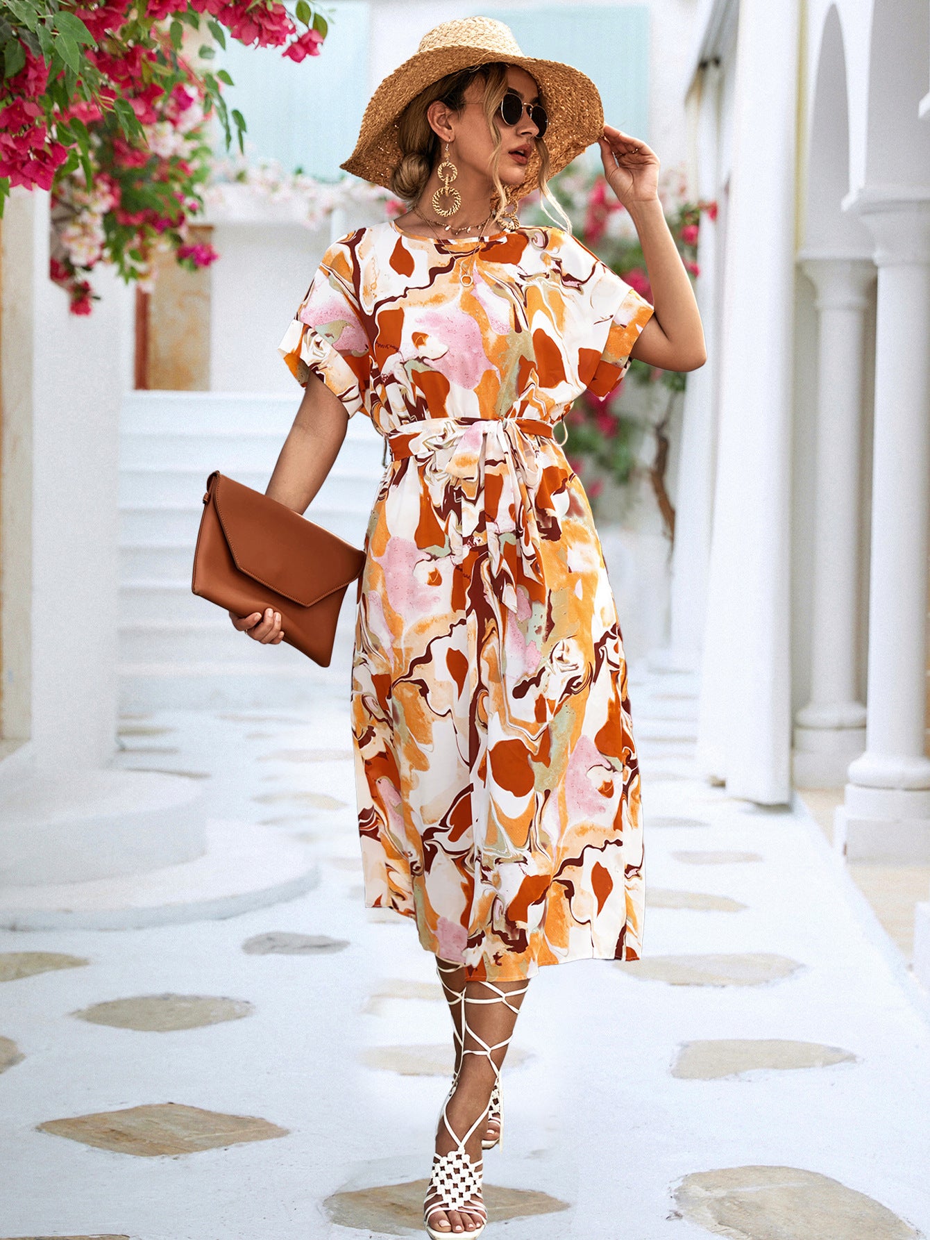 Pattern Midi Wrap Dress