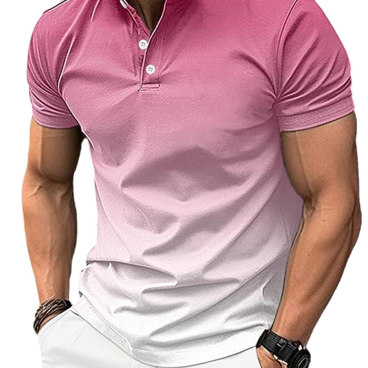 European And American Stand Collar Gradient Casual Golf Short Sleeve