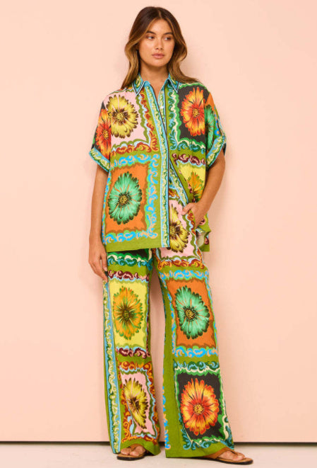 Colorful Print Shirt and Pants Set