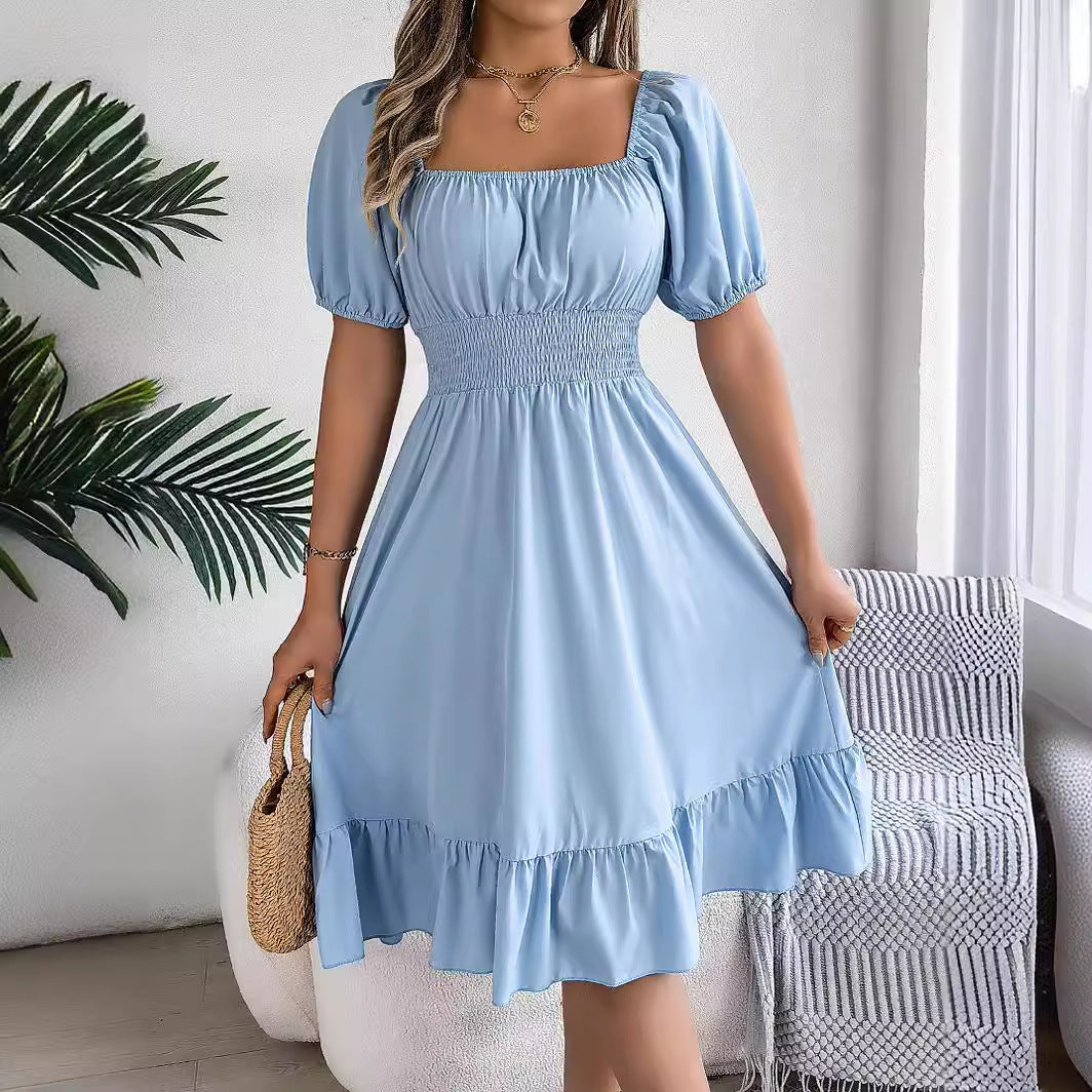 Elastic Waist Puff Sleeve Dress