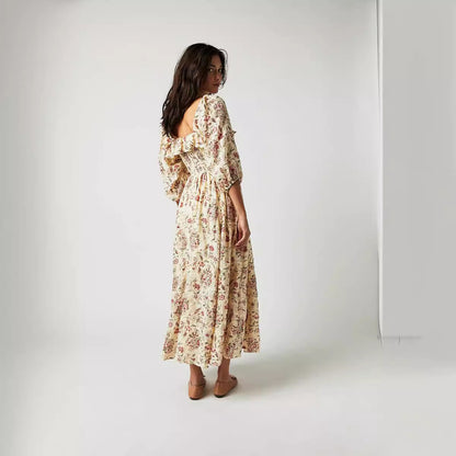 Square Collar Floral Maxi Dress