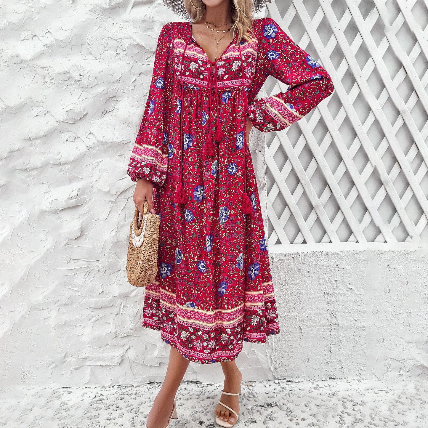 Boho Pattern Long Sleeve Dress