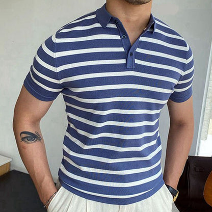 Blue Striped Business Polo Shirt For Men