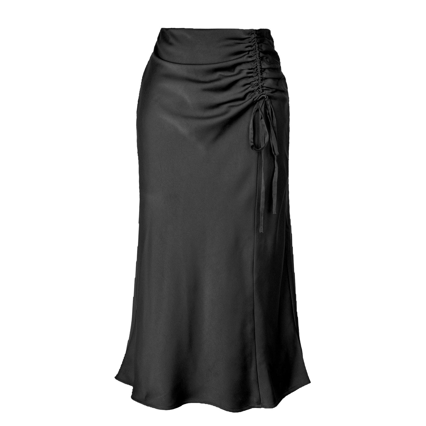 Satin Drawstring Midi Skirt