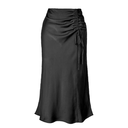 Satin Drawstring Midi Skirt