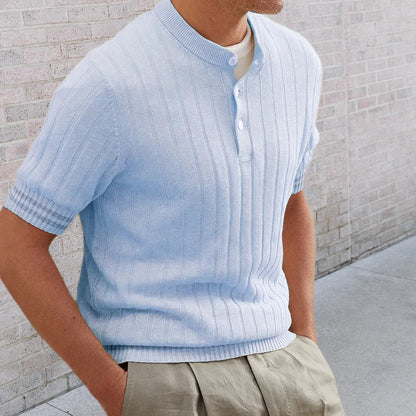 Lapel Short Sleeve Slim Sweater