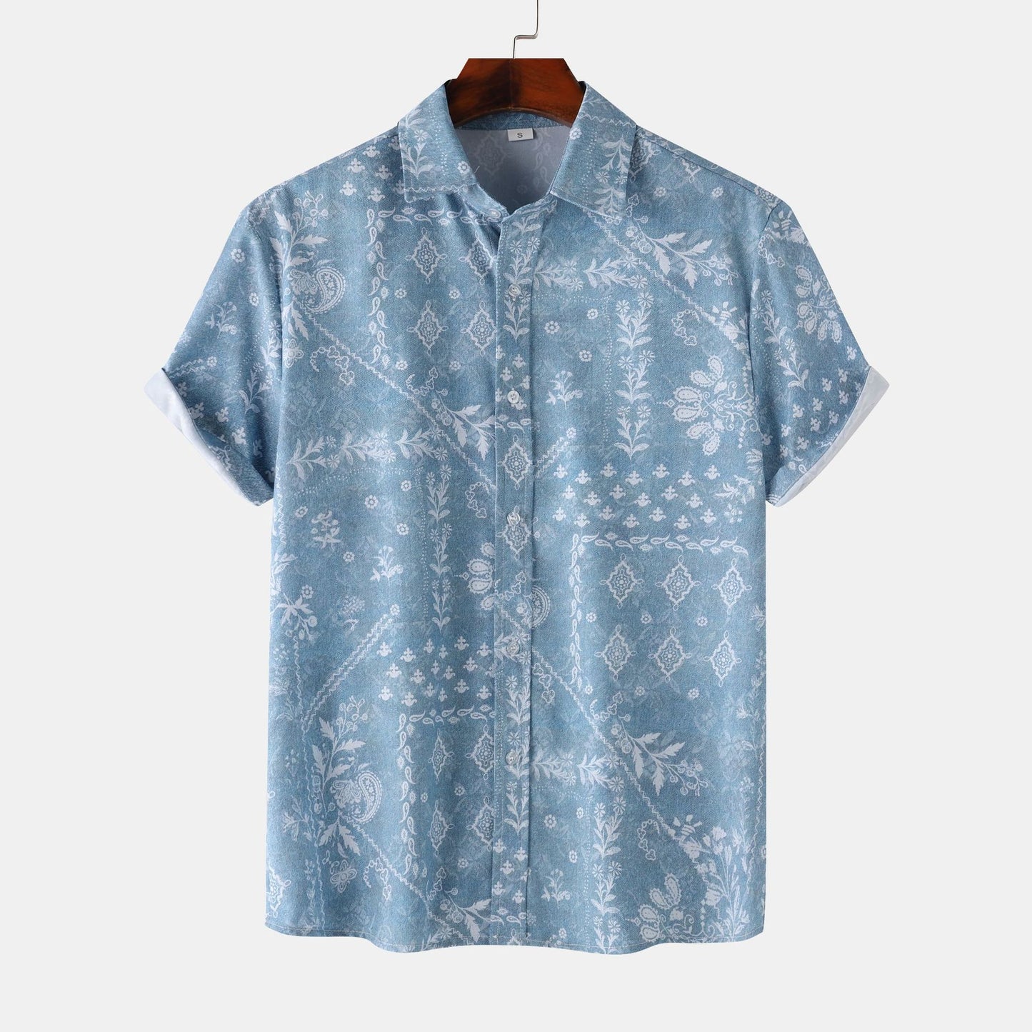 Stand Collar Men's Floral Short Sleeve