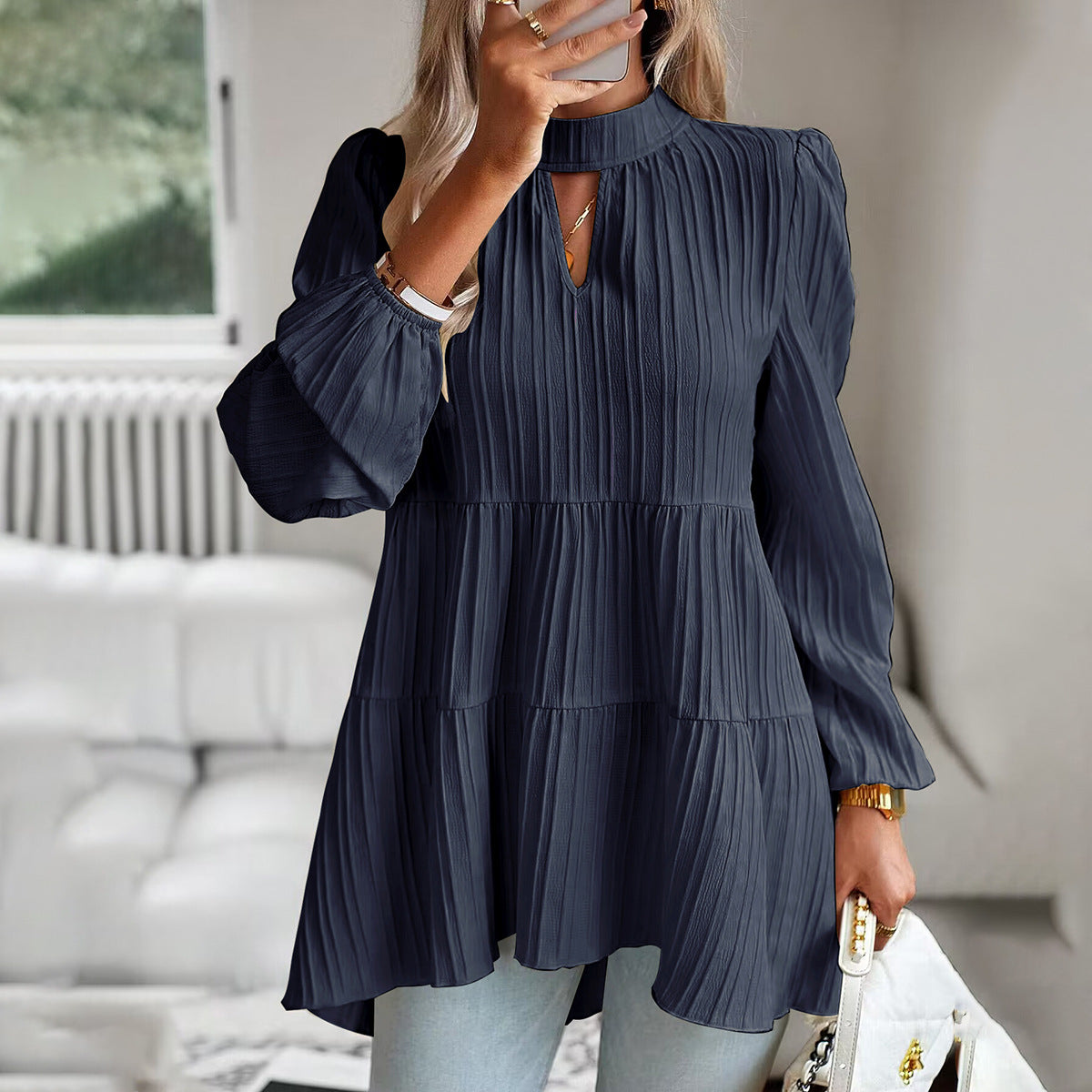 Pleated Elegant Flowy Blouse