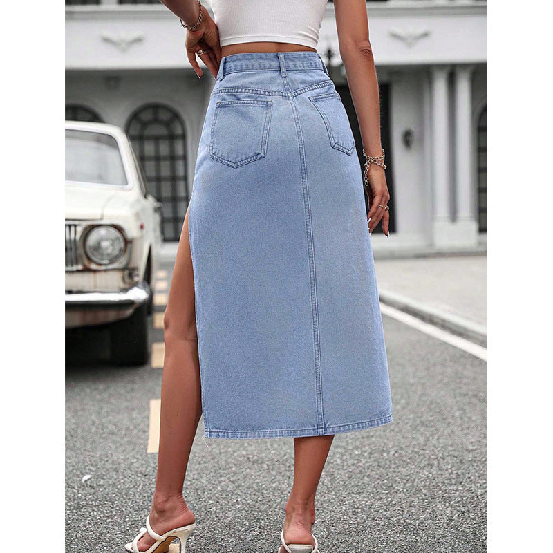 Asymmetrical Slit Denim Skirt