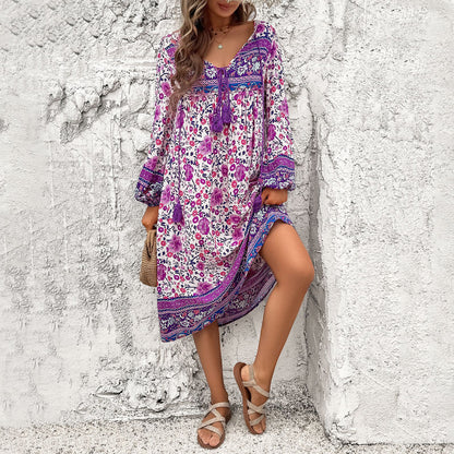 Boho Pattern Long Sleeve Dress