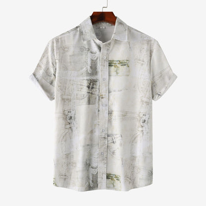 Stand Collar Men's Floral Short Sleeve