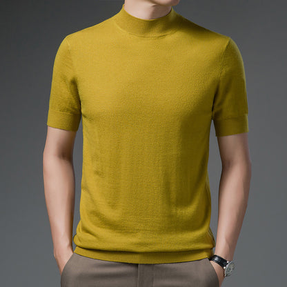 Half Turtleneck Pure Wool Sweater With Short Sleeves