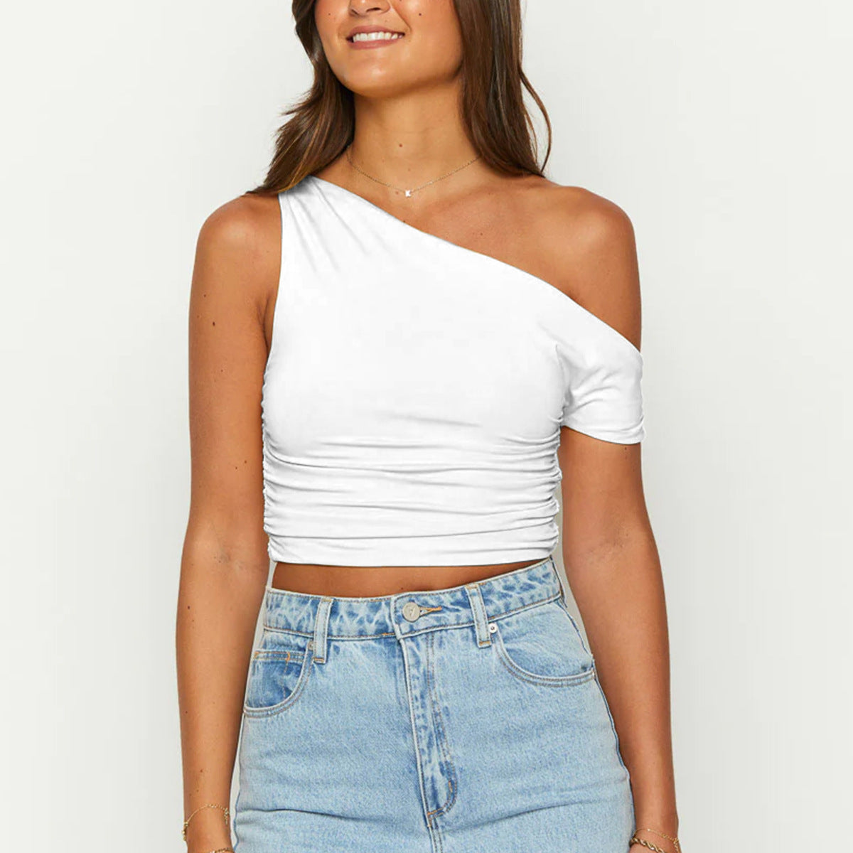 Off Shoulder Pleated Crop Top