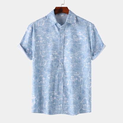 Stand Collar Men's Floral Short Sleeve